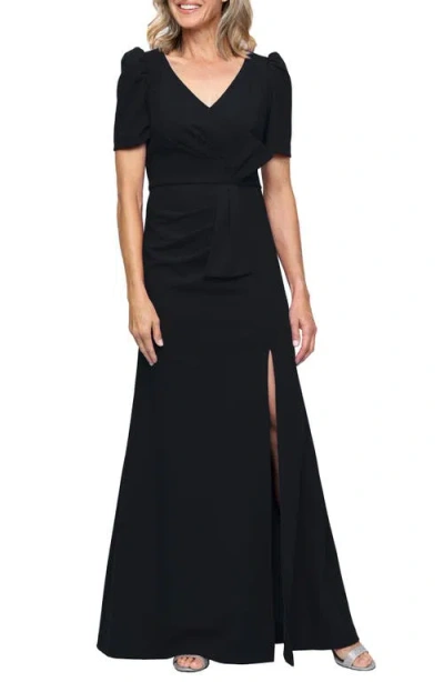 Alex Evenings Puff Sleeve Stretch Crepe Gown In Black