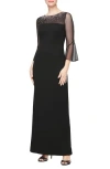 Alex Evenings Rhinestone Yoke Column Gown