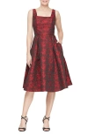 ALEX EVENINGS ALEX EVENINGS ROSE JACQUARD FIT & FLARE COCKTAIL DRESS