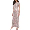 Alex Evenings Rose Print Sequin Gown In Blush Multi