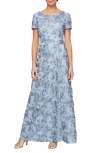 ALEX EVENINGS ROSETTE SEQUIN A-LINE GOWN