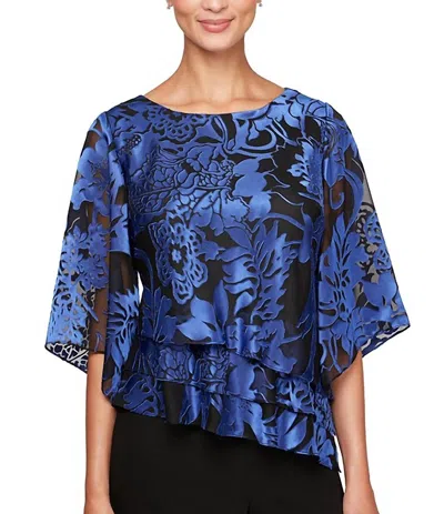 Alex Evenings Royal Asymmetric Triple Tier Hem Top In Wedgewood Blue