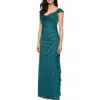 Alex Evenings Ruched Ruffle Glitter Gown In Blue