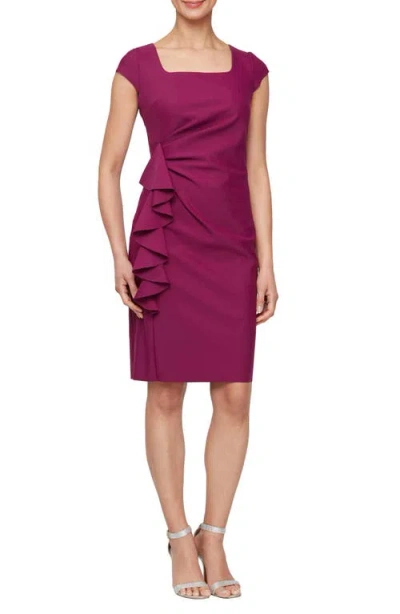 Alex Evenings Ruffle Detail Cocktail Sheath Dress In Passion