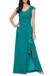 Alex Evenings Ruffle Ruched Gown In Green