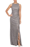 Alex Evenings Ruffle Sequin Lace Gown In Charcoal