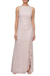 Alex Evenings Ruffle Sequin Lace Gown In Shell Pink
