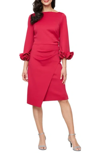 Alex Evenings Ruffle Sleeve Stretch Crepe Cocktail Dress In Red