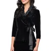 Alex Evenings Satin Frill Velvet Wrap Top In Black