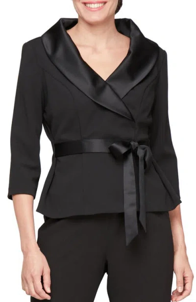 Alex Evenings Satin Trim Crepe Top In Black
