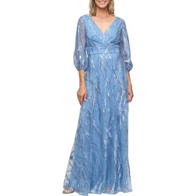 Alex Evenings Sequin A-line Gown In Blue