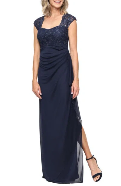 Alex Evenings Sequin & Beaded Empire Waist Gown In Blue
