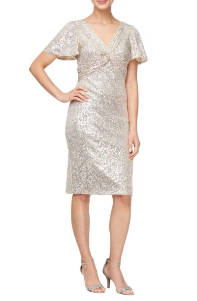 Alex Evenings Sequin Cocktail Sheath Dress In Taupe