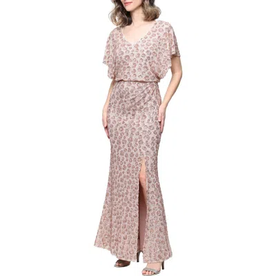 Alex Evenings Sequin Embellished Flutter Sleeve Mermaid Gown In Animal Print