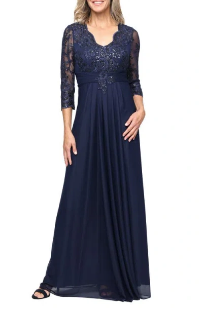 Alex Evenings Sequin Embroidered Chiffon Gown In Blue
