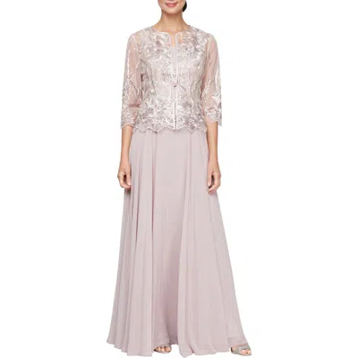 Alex Evenings Sequin Embroidered Cocktail Dress With Jacket In Pink