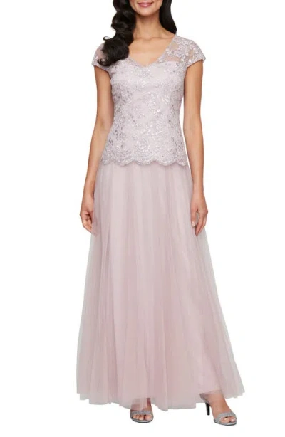 Alex Evenings Sequin Embroidered Faux Two-piece Gown In Blush