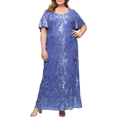 Alex Evenings Plus Size Embroidered Sequin Dress In Blue