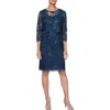Alex Evenings Sequin Embroidered Sheath Dress With Jacket In Navy