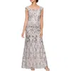 Alex Evenings Petites Womens Sequin Embroidered Evening Dress In Brown