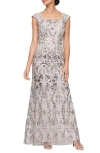 ALEX EVENINGS SEQUIN EMBROIDERY FIT & FLARE GOWN