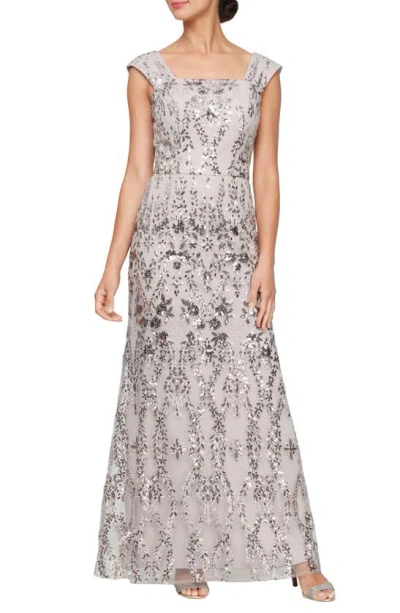 Alex Evenings Sequin Embroidery Fit & Flare Gown In Taupe