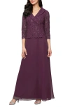 Alex Evenings Sequin Lace & Chiffon Cocktail Dress In Purple