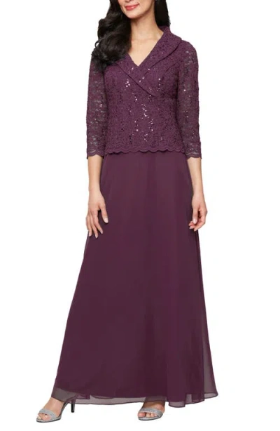 Alex Evenings Sequin Lace & Chiffon Cocktail Dress