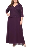 Alex Evenings Sequin Lace & Chiffon Cocktail Dress In Purple