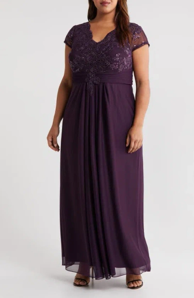 Alex Evenings Women's Sequin Lace & Chiffon Gown Blue Size 18