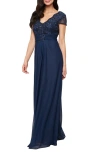 Alex Evenings Sequin Lace Bodice Gown In Navy