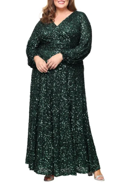 Alex Evenings Sequin Long Sleeve Gown In Green