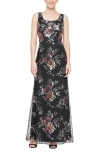 Alex Evenings Sequin Mesh Overlay Trumpet Dress In Blk Multi