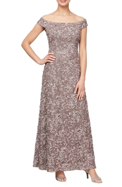 Alex Evenings Sequin Off The Shoulder Gown In Mink