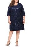 Alex Evenings Plus Size Short Stretch Scuba Crepe 3/4-sleeve Jacket Dress In Blue