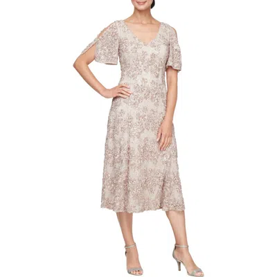 Alex Evenings Sequin Soutache Cocktail Dress In Buff