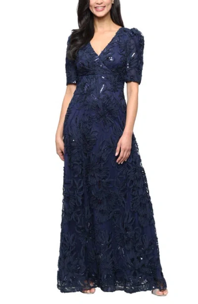 Alex Evenings Sequin Soutache Empire Waist Gown In Multi