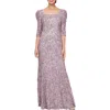 Alex Evenings Sequin Soutache Lace A-line Gown In Wisteria