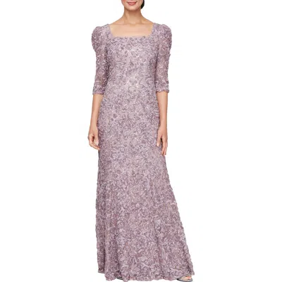 Alex Evenings Sequin Soutache Lace A-line Gown In Wisteria