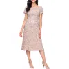 Alex Evenings Sequin Soutache Lace Cocktail Midi Dress In Pink