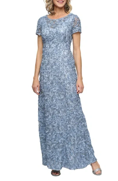Alex Evenings Sequin Soutache Short Sleeve A-line Gown In Blue