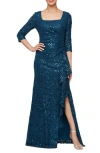 Alex Evenings Sequin Square Neck A-line Gown