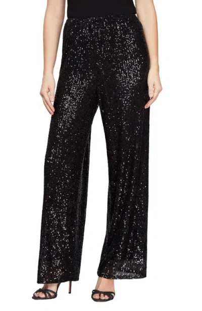 Alex Evenings Sequin Straight Leg Pants In Black