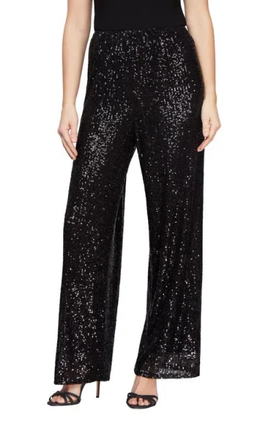 Alex Evenings Sequin Straight Leg Pants In Black