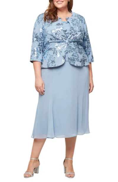 Alex Evenings Sequin Stretch Crepe Cocktail Dress & Jacket In Blue
