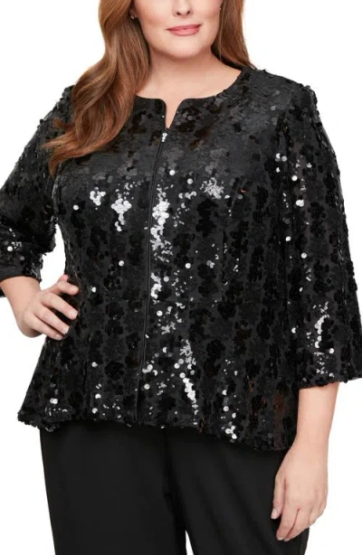 Alex Evenings Sequin Zip Jacket In Black