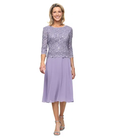 Alex Evenings Sequined Lace Contrast Dress In Multi