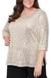 Alex Evenings Sequined Party Top In Taupe In Grey