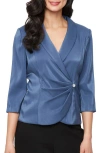 Alex Evenings Shawl Collar Wrap Top In Blue