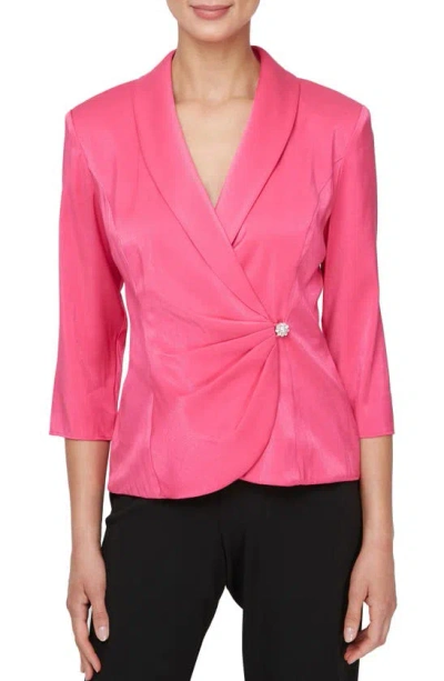 Alex Evenings Shawl Collar Wrap Top In Fuchsia